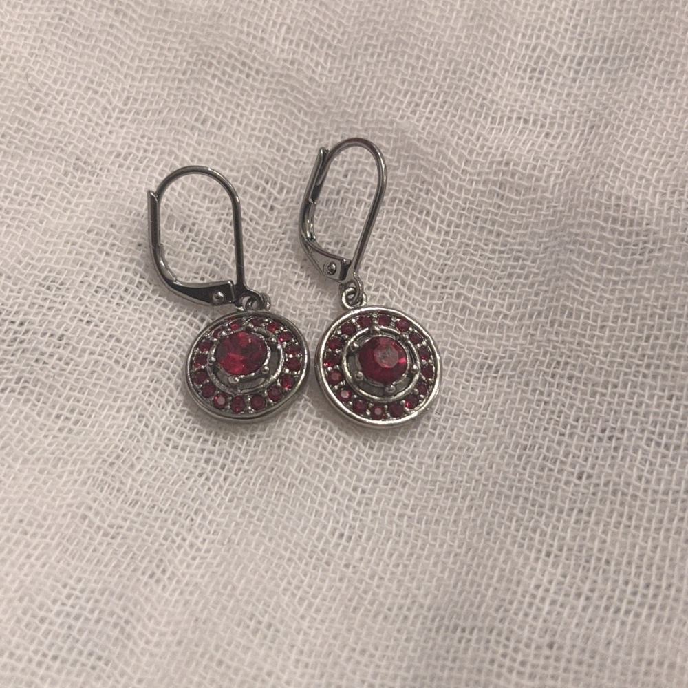 Titanium Dangle Earrings with Red Stones